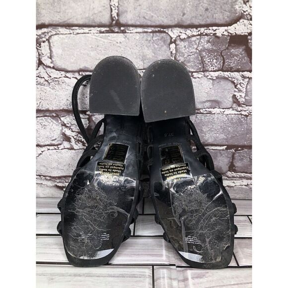 Free People Black Leather Cuban Heel Cage Strappy Sandals Women’s 37.5M US/7M US - Picture 7 of 16